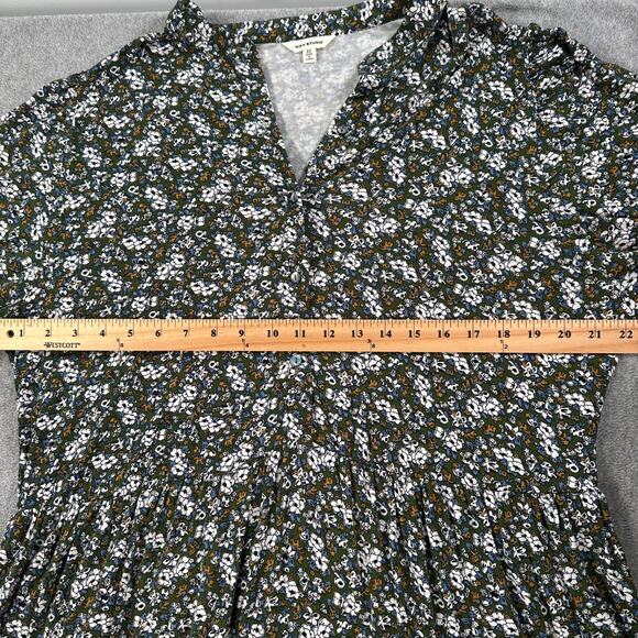 Max Studio green Floral Tiered Midi Dress Women's 2X SHort Sleeve V-Neck Stretch - Picture 7 of 10